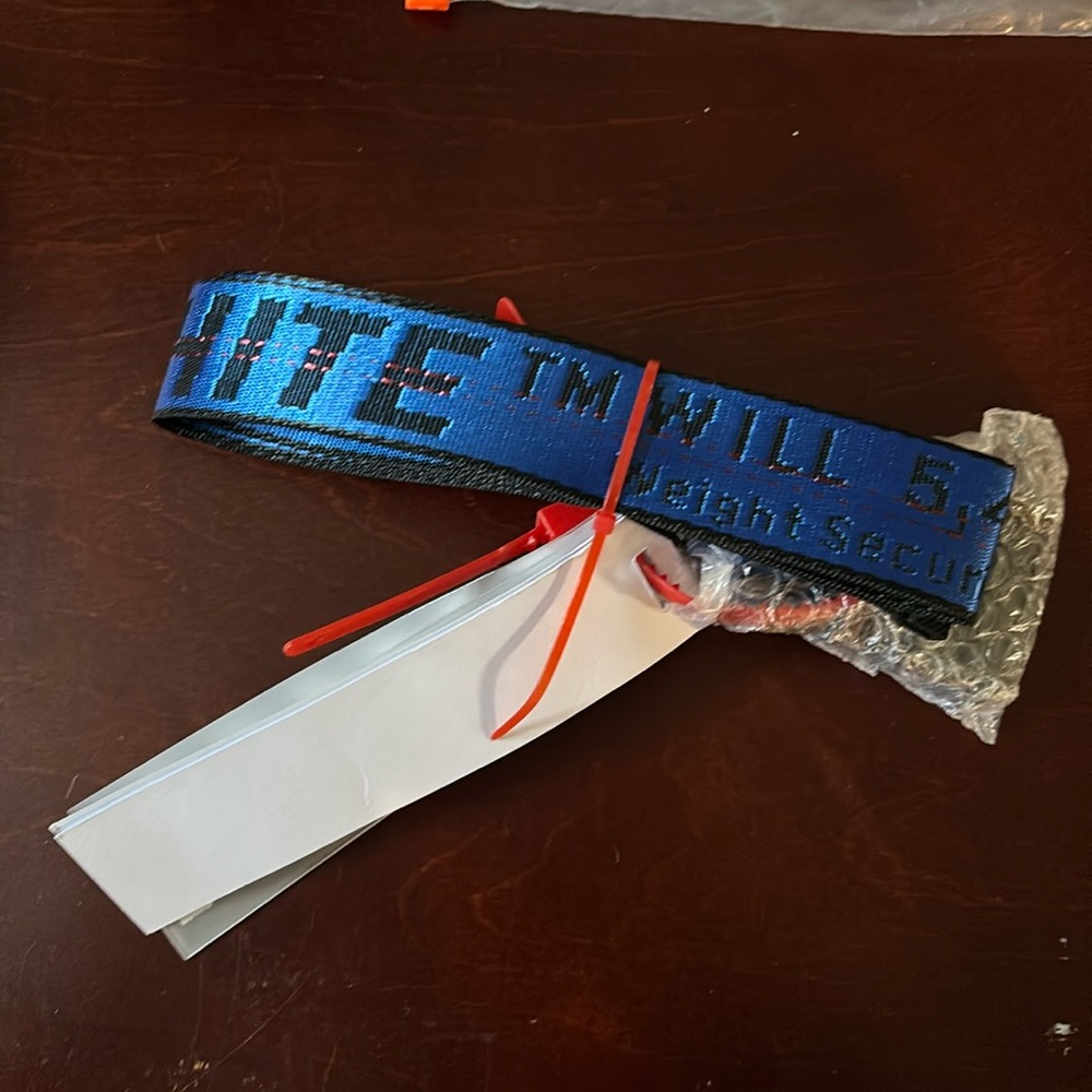 Men’s off white belt blue and black.  Designer belt.